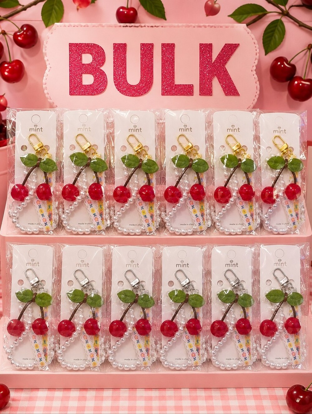 BULK Cherry Zipper Pull/Wristlet